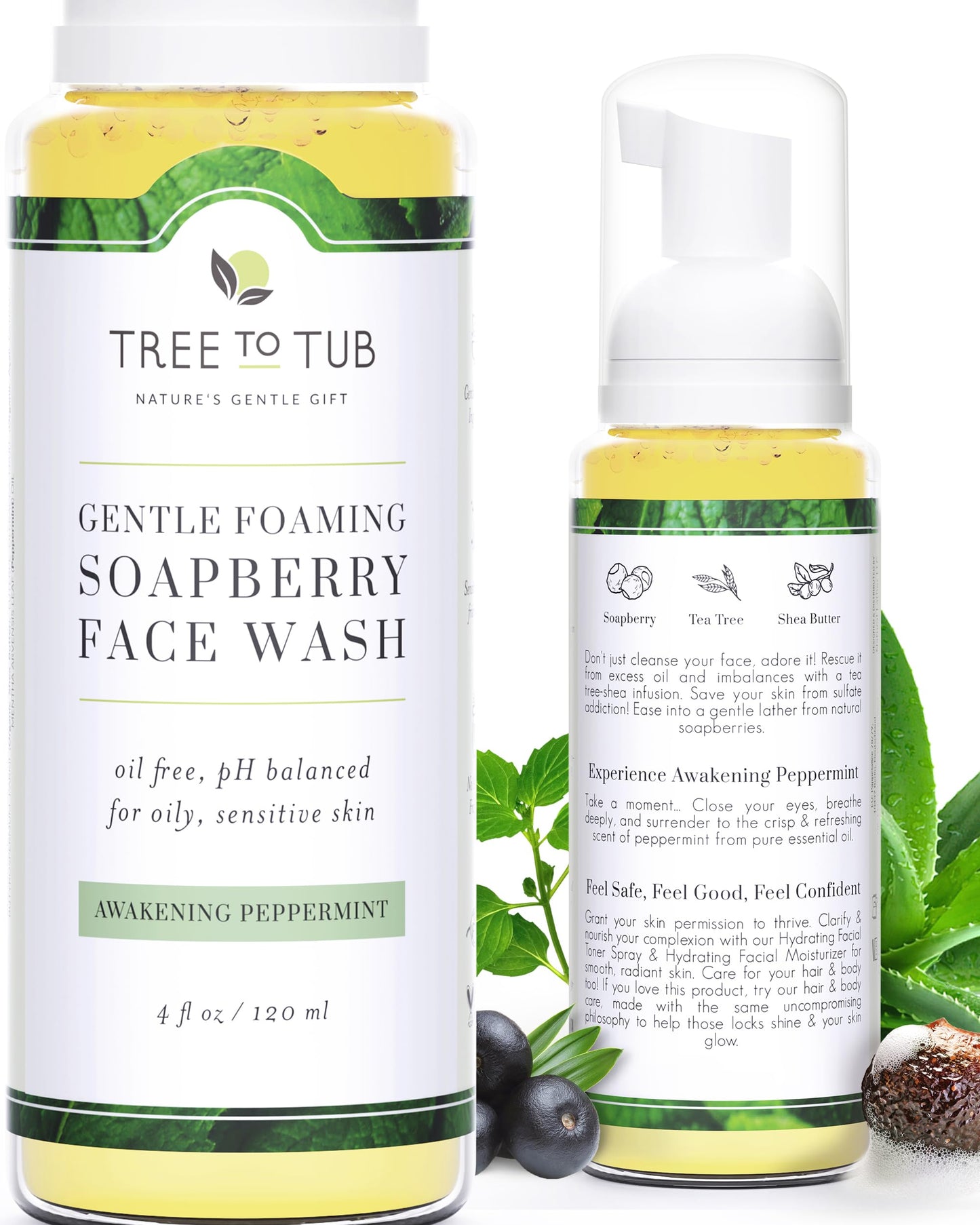 Tree to Tub Sensitive Skin Face Wash for Oily or Combination Skin - Gentle Tea Tree Face Cleanser for Women & Men, Oil Free Dail