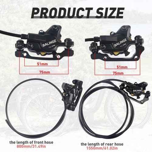 BALINGE Ebike Brakes Hydraulic Set 2-Pin Power-Off Connector 2-Pistons E-Bike Electric Power-Off Hydraulic Brake Set Front + Rear with 160mm 6 Bolts Disc Rotors