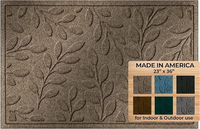 WaterHog Indoor Outdoor Welcome Mat - Door Entry Mat & Front Door Rug, Water-Resistant Construction Built for Busy Entryways, Garage, Mudroom and Hallways, Brittney Leaf Collection, Camel, 2' x 3'