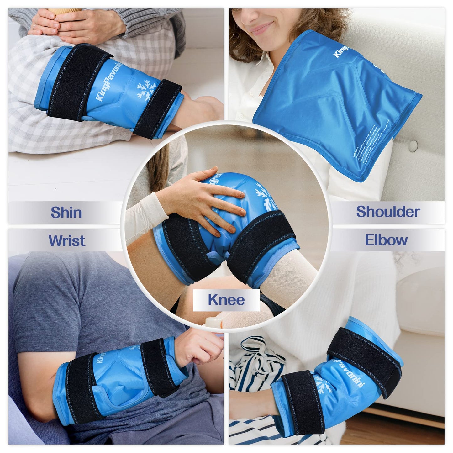 KingPavonini XXL Knee Ice Pack Wrap Around Entire Knee After Surgery, Large Reusable Gel Ice Pack for Injuries, Pain Relief, Swelling, Sports Injuries, 2 Pack (Sky-Blue)