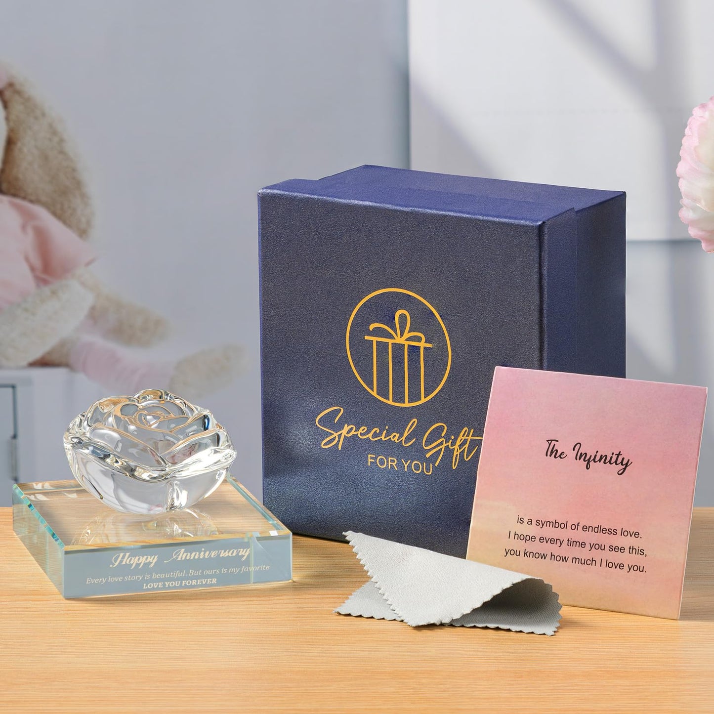 PEEYHONY Gift for Women, Eternal Crystal Rose Flower Figurine Ornament Wedding Anniversary Love Gift for Love One, Happy Anniversary Day Gifts Ideas for Wife Girlfriend Couple Her
