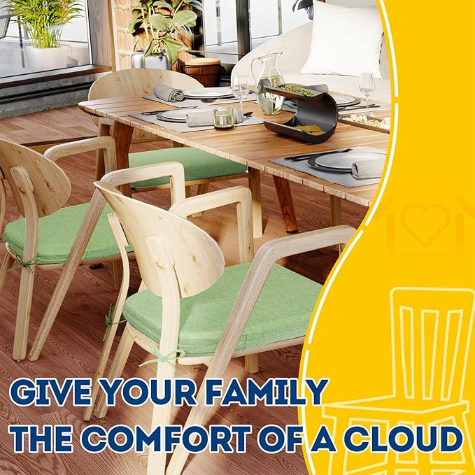 AAAAAcessories D-Shaped Chair Cushions, 2" Thick Dining Chair Pads with Ties and Removable, Machine-Washable Cover, 17" x 16", Pear Green