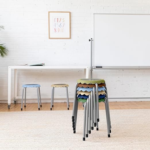 ECR4Kids Daisy Stackable Stool Set, Flexible Seating, Earthtone, 8-Piece
