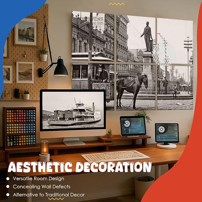 EVENRISING Acoustic Wall Panel 6 Pack, 23.6"x23.6"Decorative Art Soundproof Panel, Sound Absorb Self-Adhesive Panel, Acoustic Treatment for Studio, Home Theater, Office (Horsecar Opera 1890)
