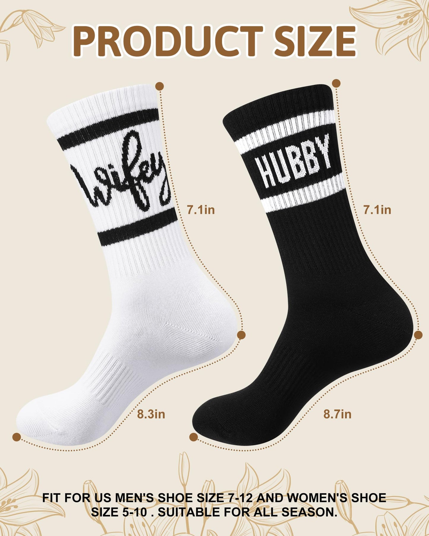 Shihanee 2 Pairs Wedding Gifts for Couples Wedding Crew Socks Bride and Groom Socks Mr and Mrs Gifts Engagement Favors(Wifey,Hubby)