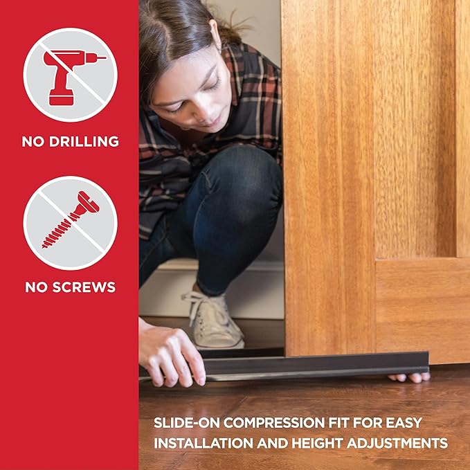 M-D Building Products Vinyl Cinch U-Shape Door Bottom Seal, Slide-On Weatherstripping Draft Stopper, Easy to Install, Fits 36” x 1-3/4” Doors, Fills 3/8”- 3/4” Gaps, 43338, Clear