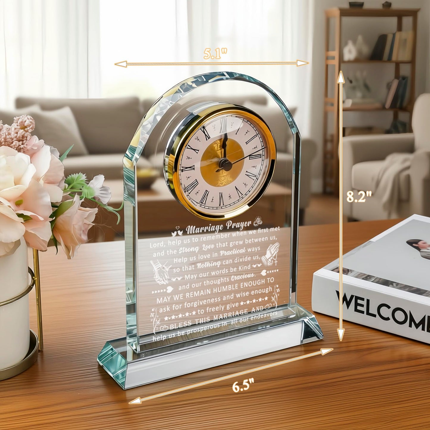 QIANRUNA Wedding Gifts for Couples 2025, Engagement Gifts for Couples, Newlyweds, Bridal Shower Gifts for Bride to Be, Anniversary Marriage Prayer Mr and Mr Glass Clock Gifts