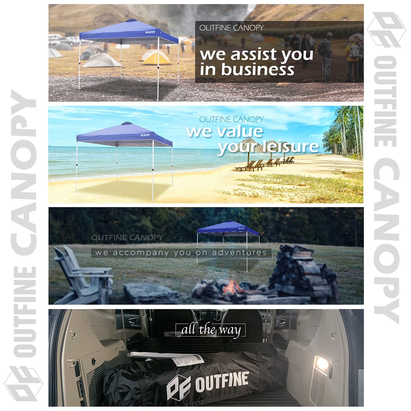 OUTFINE Pop-up Canopy 10x10 Patio Tent Instant Gazebo Canopy with Wheeled Bag,Canopy Sandbags x4,Tent Stakesx8 (Blue, 10 * 10FT)