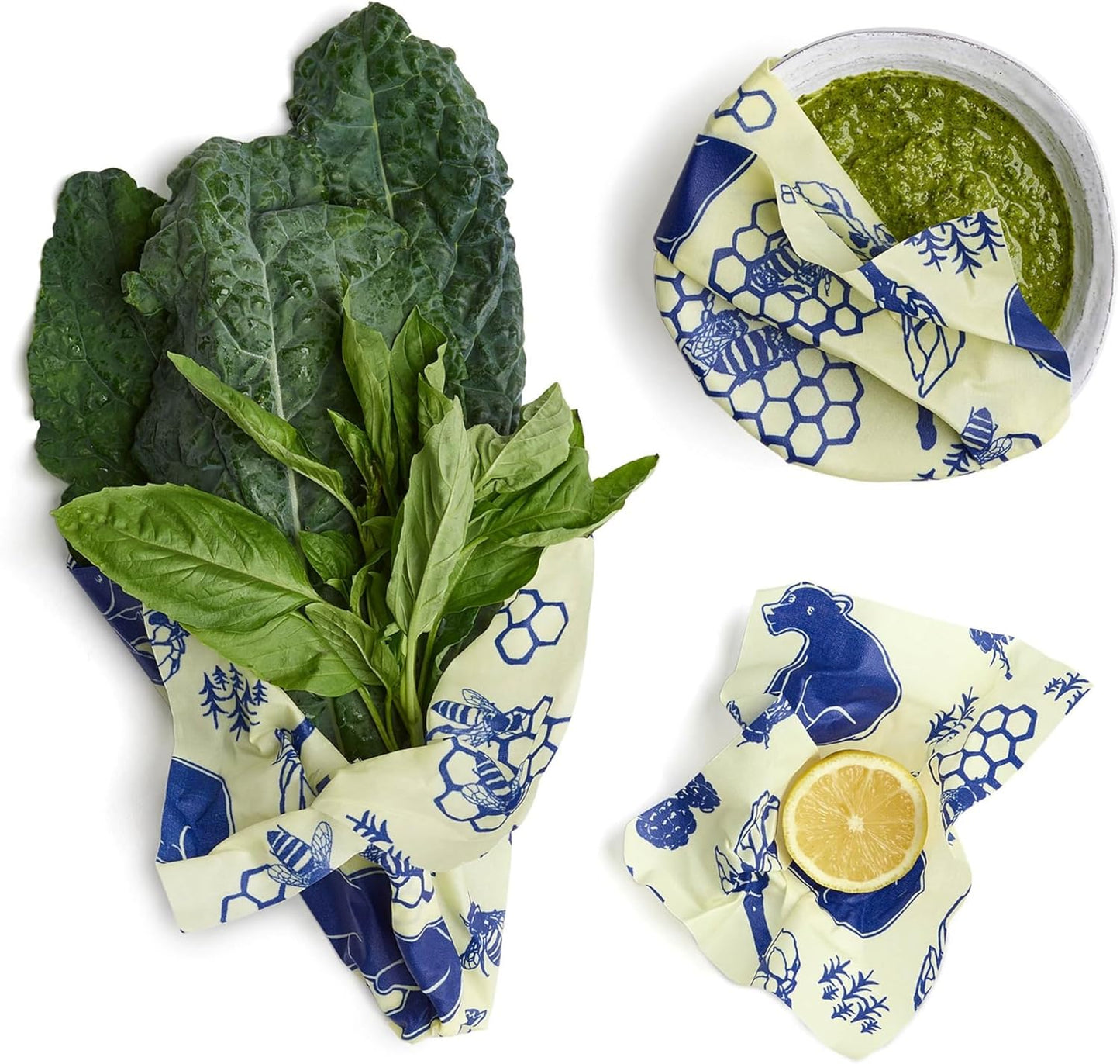 Bee's Wrap Beeswax Wraps for Food - Made in USA Reusable & Organic Food Wraps, Sandwich Wrap & Bowl Covers - Eco-Friendly Alternative to Aluminum Foil & Plastic Wrap, Bee's + Bears 3 Pack (S, M, L)