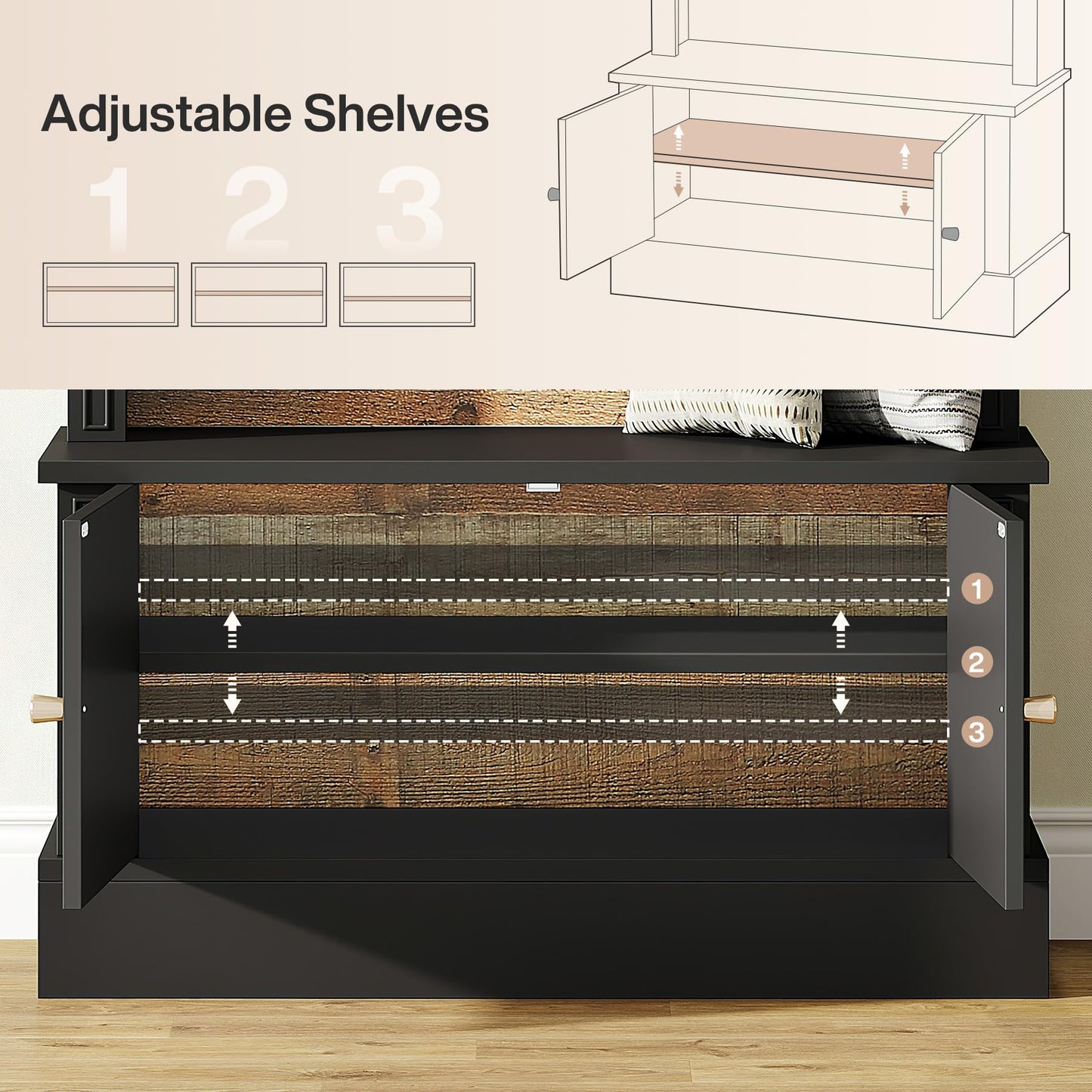 Tribesigns Hall Tree with Bench and Shoe Storage, 4-in-1 Design Entryway Bench with Coat Rack, 70.86" Tall Mudroom Rack with 5 Double Hooks and Adjustable Shelf for Hallway