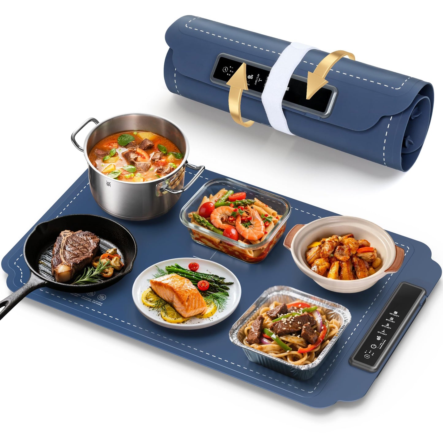 Kourice Warming Mat for Food, Food Warmer with 4 Level Adjustable Temperature, Full Surface Heating, Rollable & Portable Food Warming Mat，Electric Warming Tray for Buffets Party and Home Daily Use