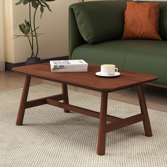 HEAH-YO 35.5” Coffee Table, Rectangle Coffee Tables with Wood Legs for Living Room Bedroom, Walnut Color
