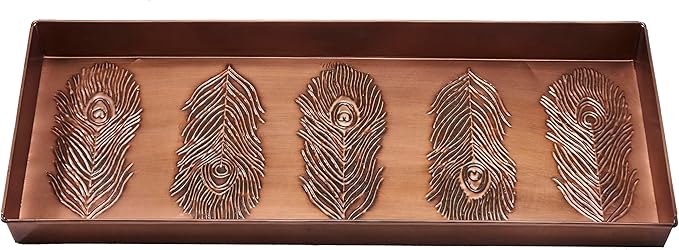 HF by LT Peacock Feather Pattern Metal Boot Tray, 30 x 13 inches, Antique Copper Finish