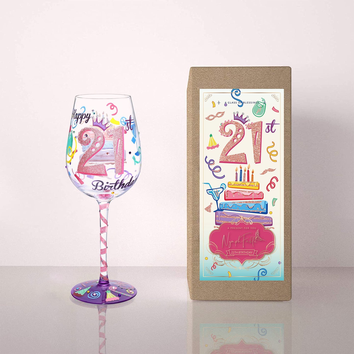 NymphFable Hand-painted Wine Glass 21st Birthday Gift Artisan Painted 15oz Personalised Gift for Her