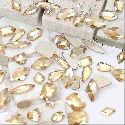 4880Pcs Rhinestones for Nail, AB Champagne Crystal Nail Rhinestones Set, Nail Round Beads Flatback Glass Gems Stones, Multi Shapes Nail Rhinestones for Nail DIY Crafts Clothes Shoes Jewelry