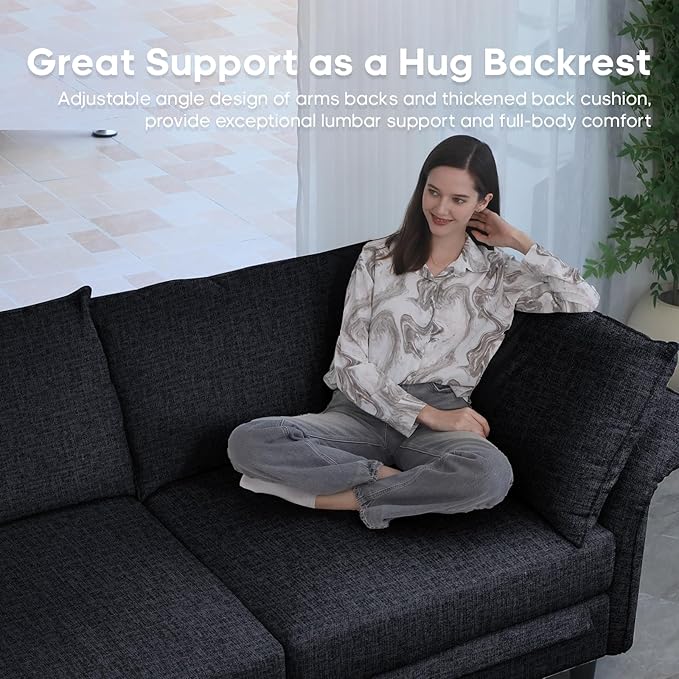 DreamDashio 193" Oversized Modular Sectional Sofa with Storage, U Shaped Sectional Cloud Couch for Living Room with Adjustable Arms Backs, Thick Cushions 10 Seater, Dark Grey Chenille