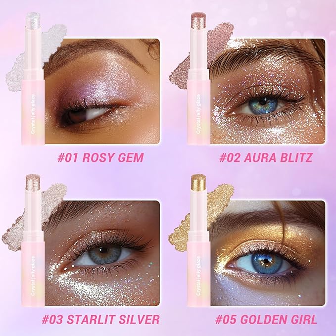 Crystal Hydrating Jelly Stick Eyeshadow Stick, Glitter Makeup Jelly Shimmer Eye Shadow Crayon, Lightweight Eye Brightener Makeup Glitter Eye Shadow (GOLDEN GIRL, 05 GOLDEN GIRL)