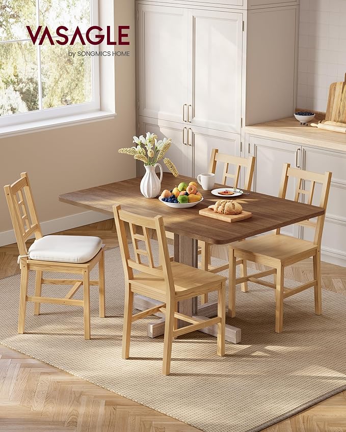 VASAGLE Wooden Dining Chairs, Set of 4, Kitchen and Dining Room Chairs, Removable Cushion, Curved Back, Each Supports 264 lb, Golden Oak UKDC150N14