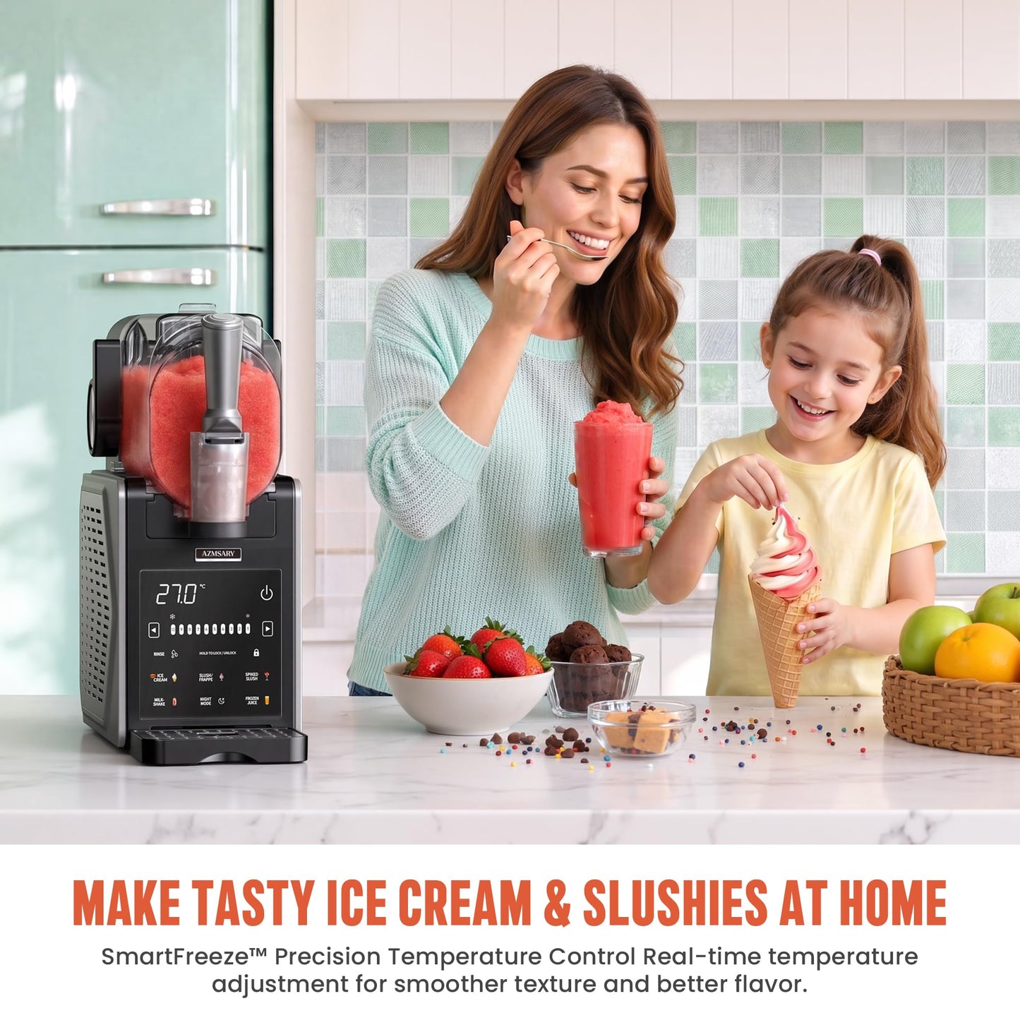 Slushie Machine, 85oz Ice Cream Machine & Slushy Machine for home, with LED Display, 6 Preset Programs for Margaritas, Frappés, Milkshakes, and Soft Serve, Automatic Cleaning, No Ice Needed