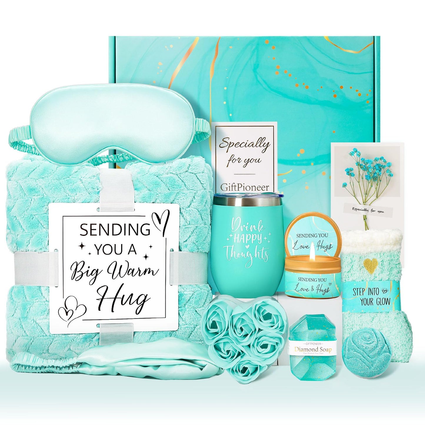 Birthday Gifts for Women, Self Care Friendship Gifts, Relaxing Spa Gifts Basket Care Package w/Luxury Flannel Blanket, Unique Ideas for Mom Her Friend Sister Wife (Ocean)