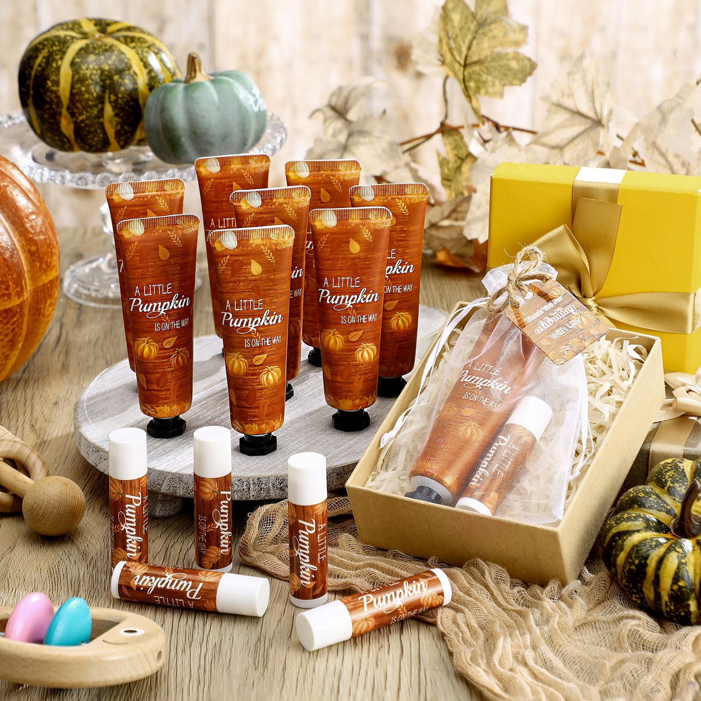 Swiffen 48 Sets 192 Pcs Pumpkin Baby Shower Hand Cream and Lip Balm Gift a Little Pumpkin Is on the Way Favors Travel Size Hand