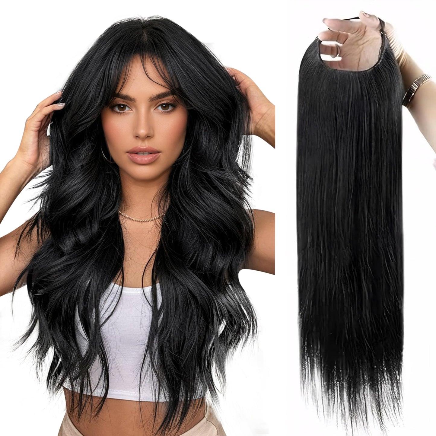 Full Shine U Part Natural Hair Half Wig - Jet Black Straight 20Inch U Part - Remy Straight 150Grams Invisible Extensions