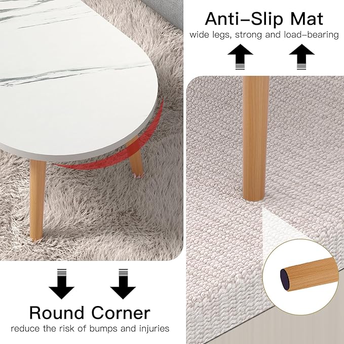 Small Coffee Table for Small Space, Low Table, Floor Table Desk for Sitting on The Floor, Japanese Coffee Table for Living Room, Tatami Tea Tables with Solid Wood Legs, Oval Coffee Tables, White