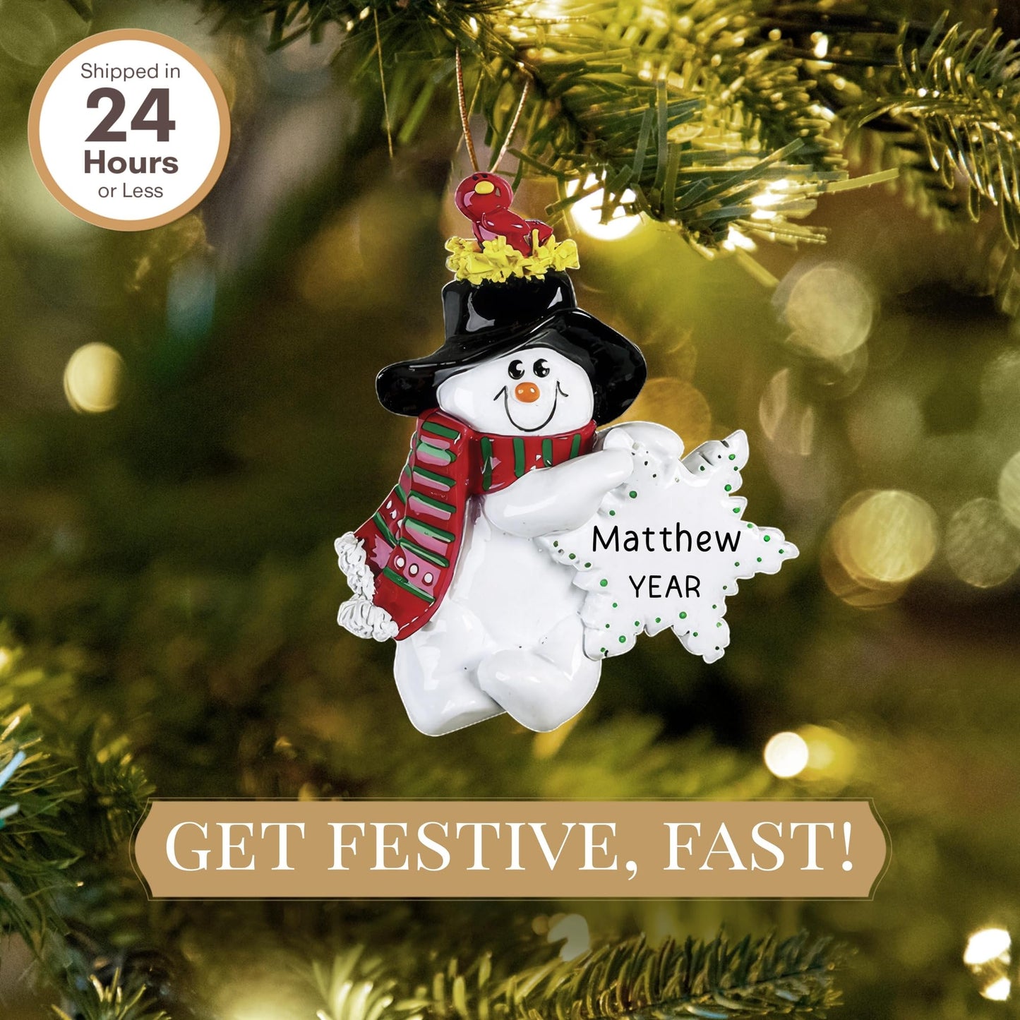 Personalized Snowman Ornaments 2024 - Fast & Free 24h Customization – Winter Snowman Christmas Decorations with Name - Comes Gift-Wrapped for Kids, Boys & Girls 2-10 - Kids Cute Snowman Ornament