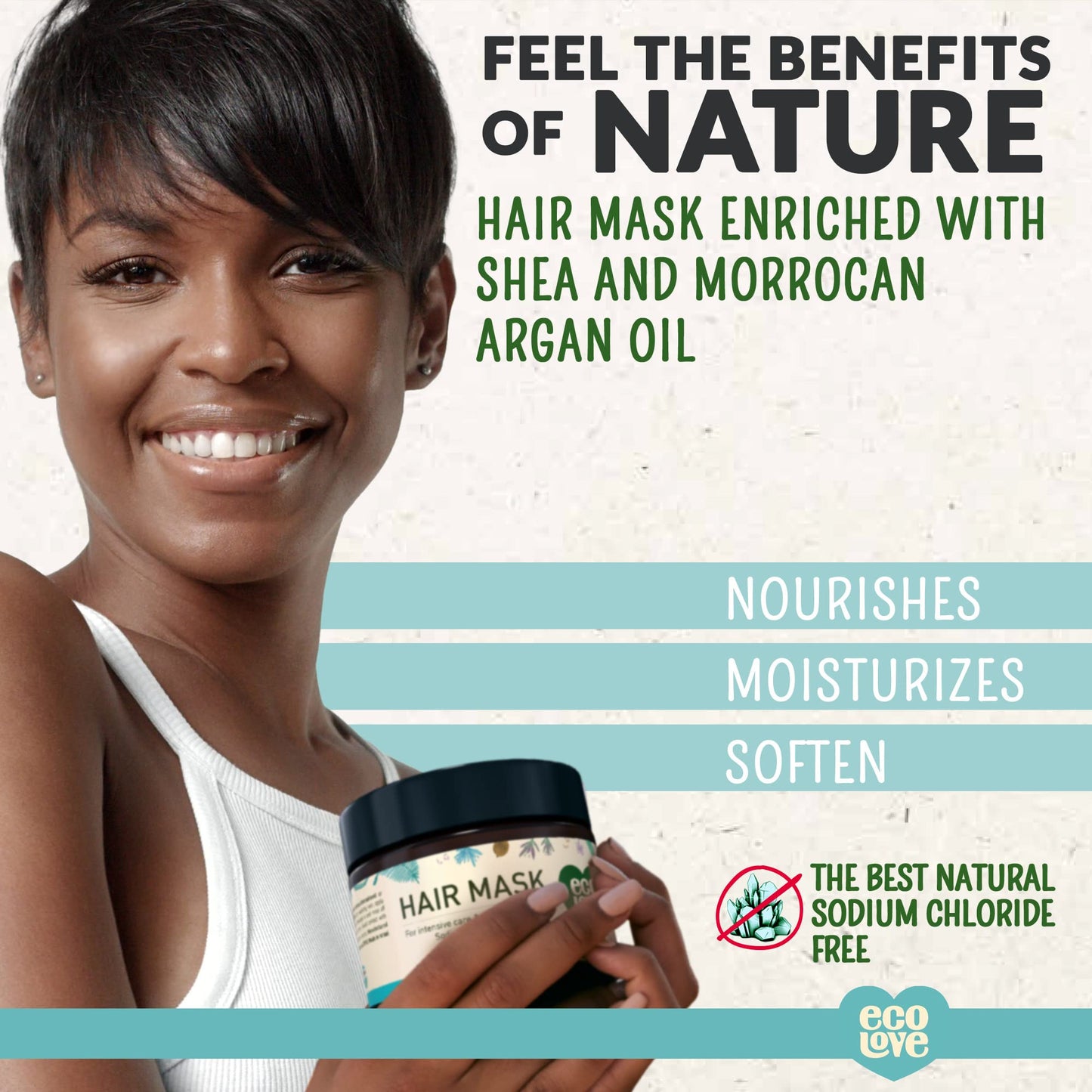 ecoLove Hair Mask, Natural Deep Conditioning, 11.8 oz, Macadamia, Shea Moisture, Argan Oil, No SLS or Parabens Vegan and Cruelty
