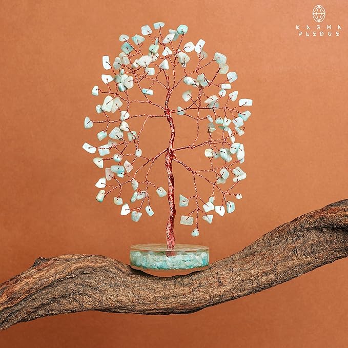 Crystal Tree for Home and Office Decor, Amazonite Chakra Healing Stones Handmade Feng Shui Bonsai Tree of Life for Positive Energy, Money, Good Luck, Christmas Decor, Birthday Gifts for Women, Mom