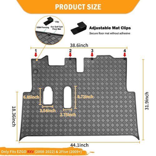 Golf Cart Floor Mat for EZGO RXV, Full Coverage Liner Mat Replacement Upgraded Non Slip 8 mm Thickness Rubber - Only Fits EZGO RXV (2008-2022) & 2Five (2009+)