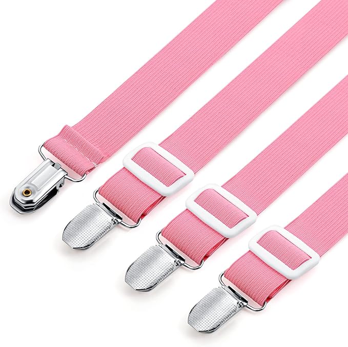 Boao 12 Pcs Bed Sheet Clips Straps Sheet Corner Straps Holder Adjustable Mattress Clips, Elastic Bed Grippers Suspender Fasteners Holder for Home(Pink,8-12 Inch Length)