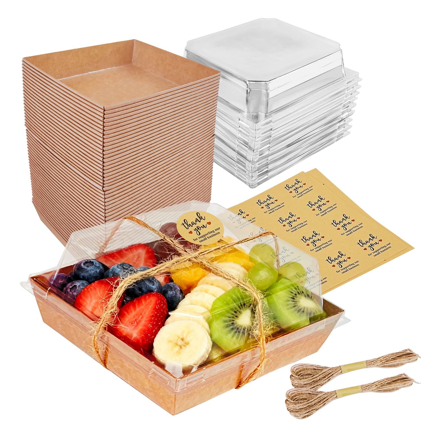 YaCCHLuu Charcuterie Boxes with Clear Lids (50 Pack),Mini Charcuterie Containers,To Go Paper Small Charcuterie Boxe,Disposable Food Box Container - Pastry,Cookie,Sandwich, Cake,Dessert,Snack