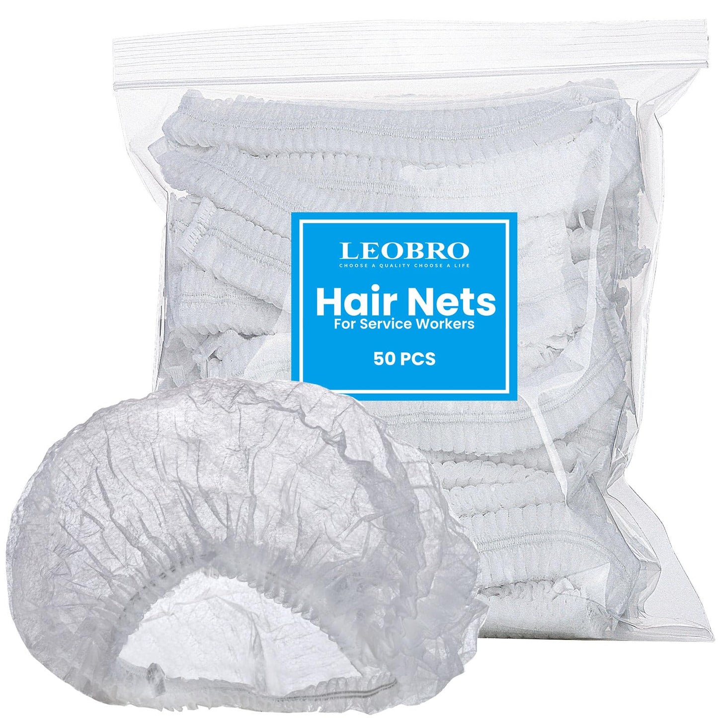 LEOBRO Hair Net, Hair Nets for Food Service Workers, 50PCS Hairnets for Foodservice, Kitchen Hair Nets for Women Men Cooking, Non-woven Bouffant Caps, Disposable Hair Cap Hair Cover, White, 21 Inch