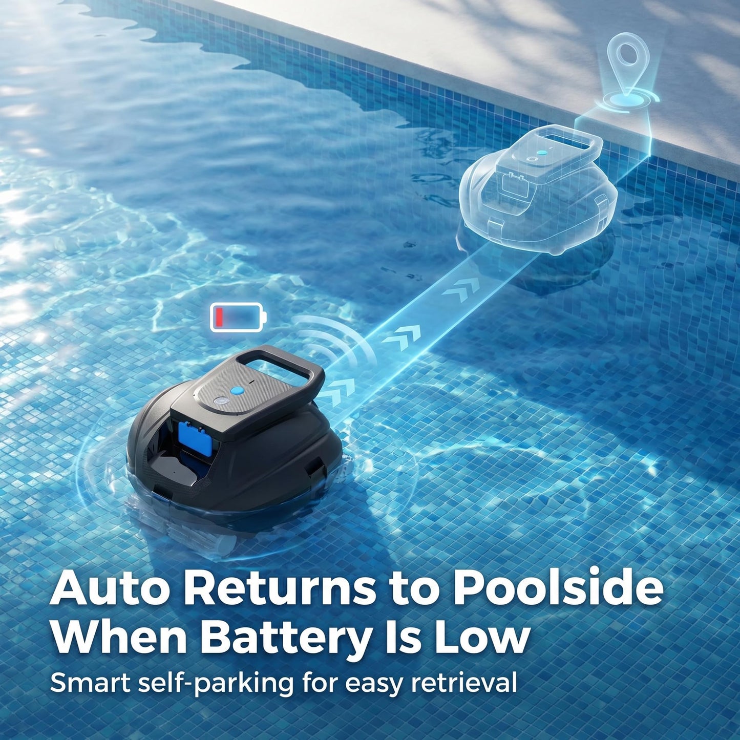 Robotic Pool Cleaner Cordless, Dual-Motor Powerful Suction & 120 Mins Longest Runtime, Self-Parking Fast Charging Pool Vacuum Robot for Above Ground & Flat Pool Bottom Cleaning