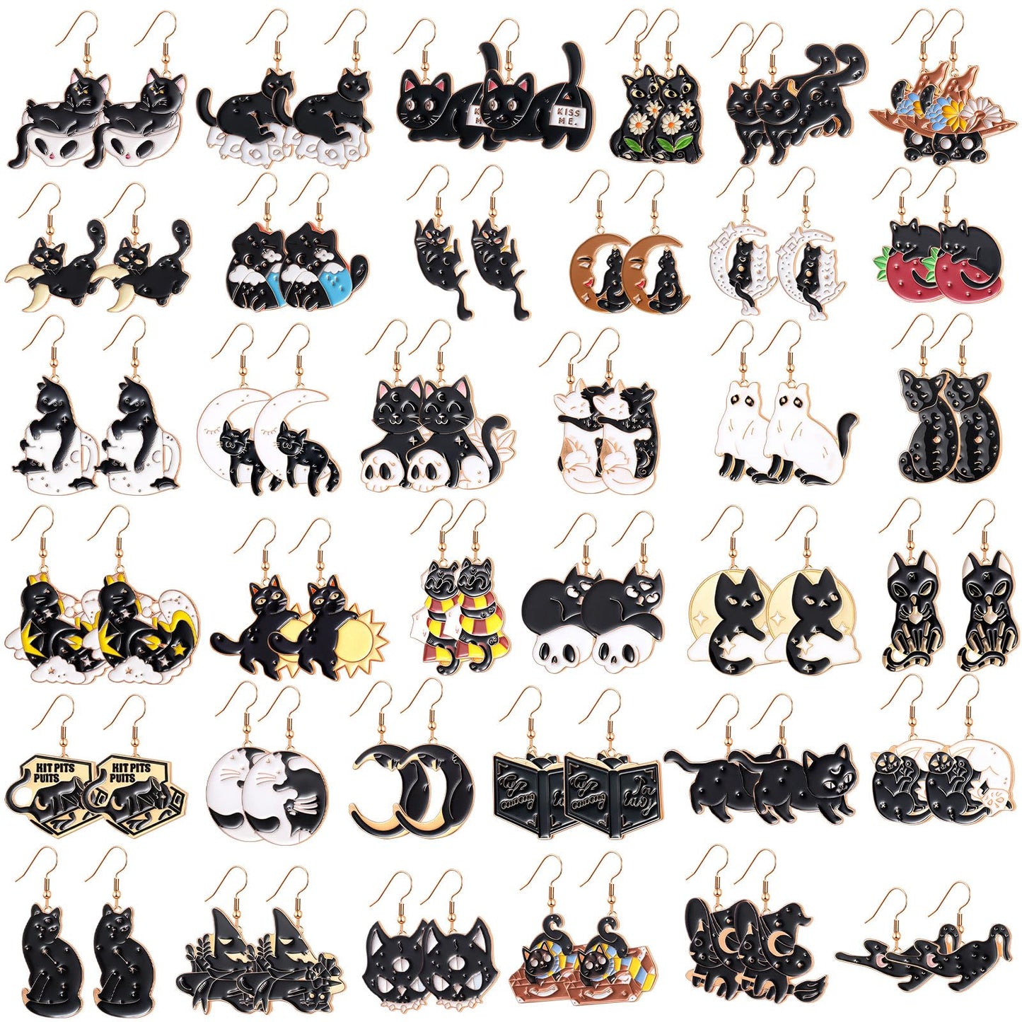 Nosiny 36 Pairs Halloween Earrings Bulk Funny Weird Studs Dangle Drop Earrings Cute Jewelry Sets for Women Teacher Gifts(Black Cat)