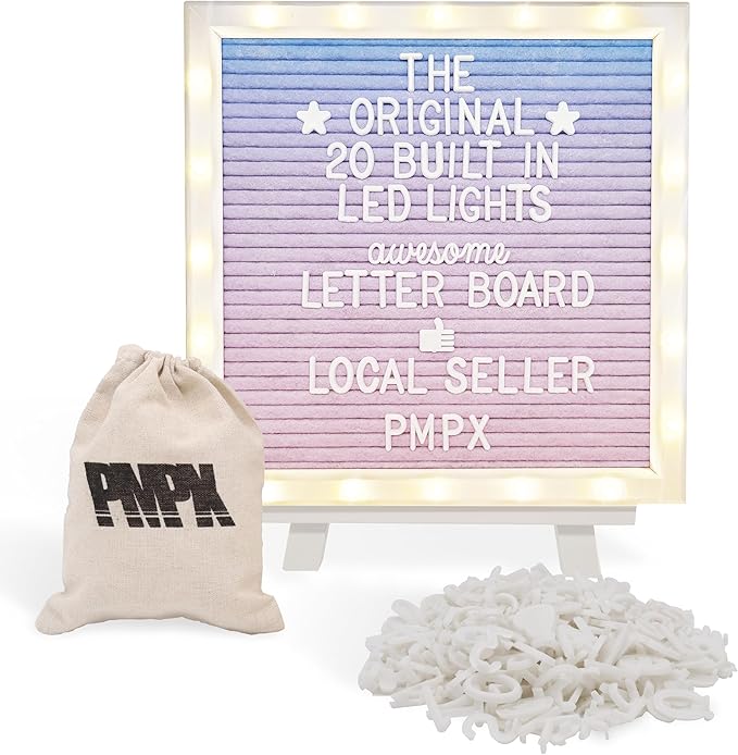 Letter Board THE ORIGINAL Gradient Felt Board with Stand, Built-in LED Lights 10x10 -Menu Board + Wood Frame, 340 Letters,...