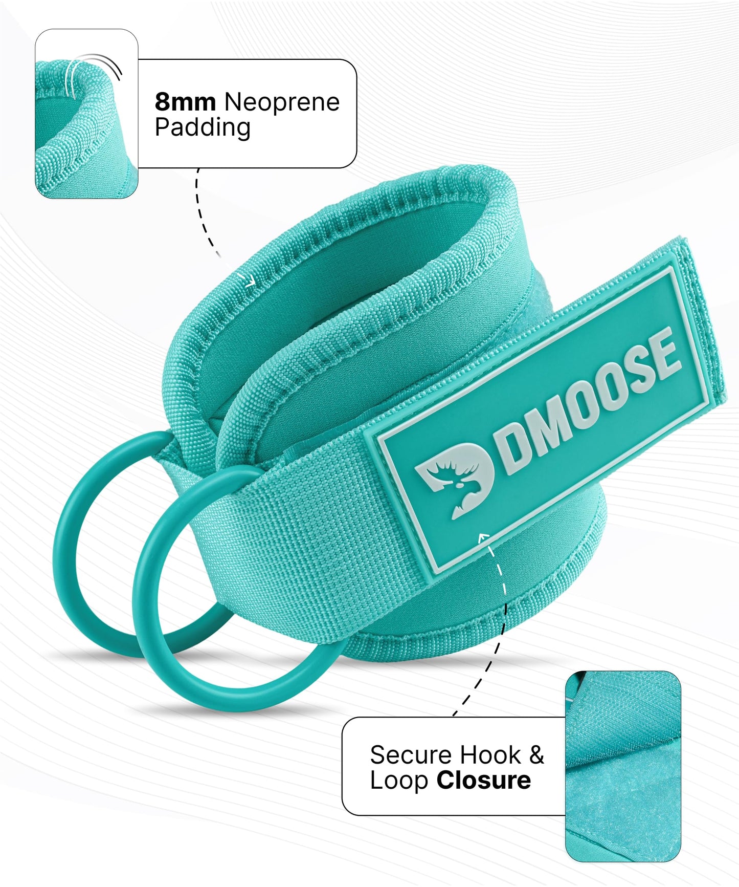 DMoose Fitness Ankle Straps for Cable Machines - One Size Fit Premium Padding, Glute Kickback Ankle Strap for Women & Men, Cable Attachments for Gym & Booty Workouts (Baby Blue - Single)