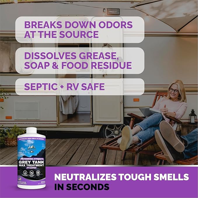 Grey Water Tank Treatment, 32oz | Fast-Acting RV Holding Tank Treatment | Camper Toilet & RV Black Tank Cleaner | Enzymatic Odor Eliminator | Safe for Septic & Marine Systems