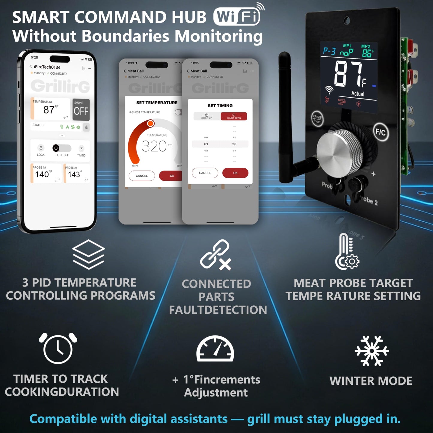 Smart WiFi Universal PID Temperature Control Board with APP Smart Control for Pit Boss, Traeger, Z Grills & Smokers – Digital Grill Controller Replacement
