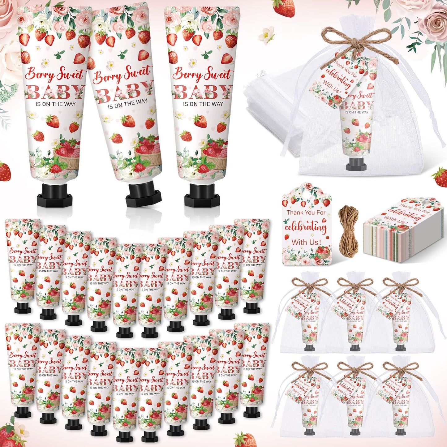 Dansib 48 Sets Strawberry Hand Cream Gifts Baby Shower Party Hand Cream Favors for Guests Berry Sweet Baby Is on the Way Gift Bu