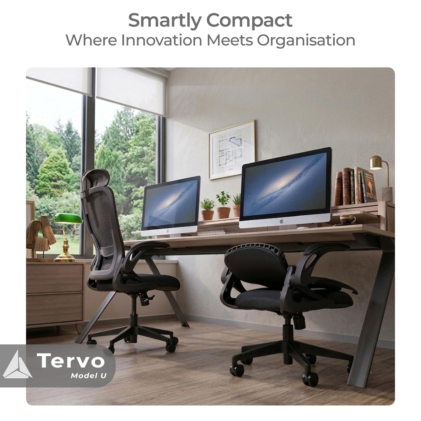 Tervo Model U | Folding Office Chair for Small Spaces | Gaming Chair for Adults & Kids | Ergonomic Mesh Computer Chair for Bedroom | Foldable Desk Chair for Home Work (Midnight Black Headrest)