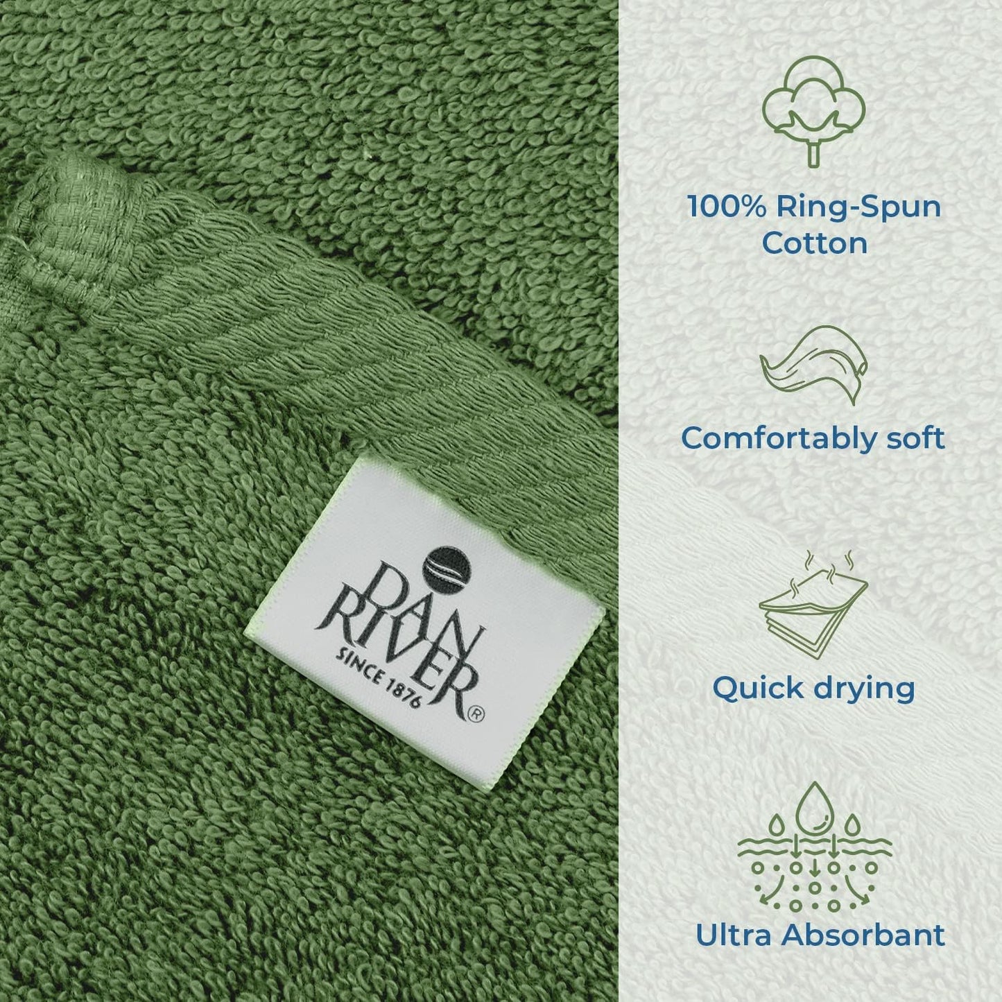 DAN RIVER Pack of 1 Bath Sheet 40x80 Inches, Extra Large Quick Dry Bath Towels for Bathroom, Soft Absorbent Towels - Sage Green