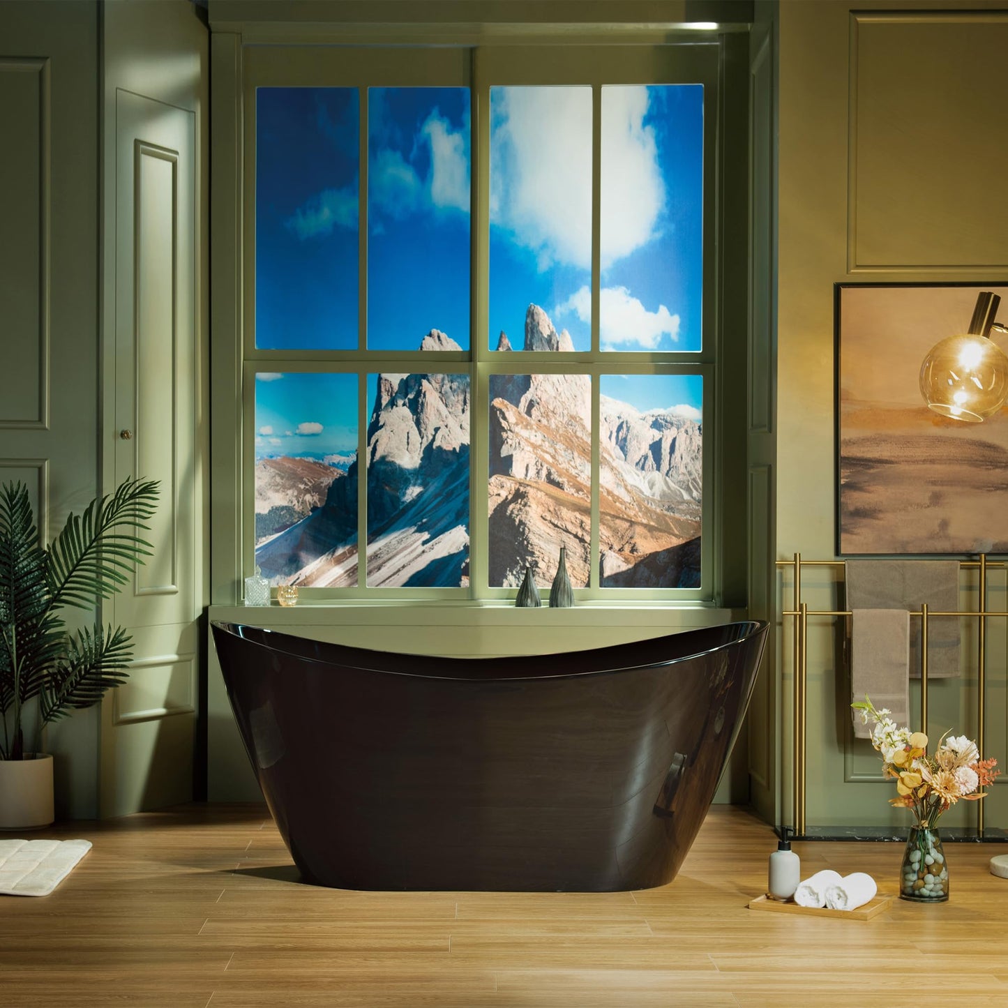 WOODBRIDGE 59" L x 28-3/4" W Freestanding Contemporary Soaking Bathtub with Matte Black Drain & Overflow, Black, B8811-MB