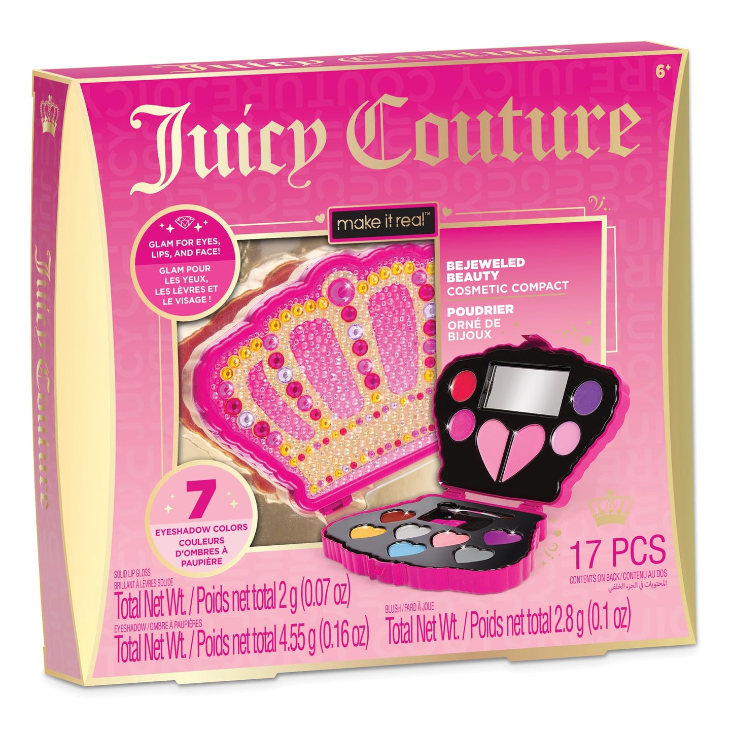 Make It Real: Juicy Couture Bejeweled Beauty Cosmetic Compact - Glam for Eyes, Lips & Face, Crown Shaped Makeup Case, Girls & Ki