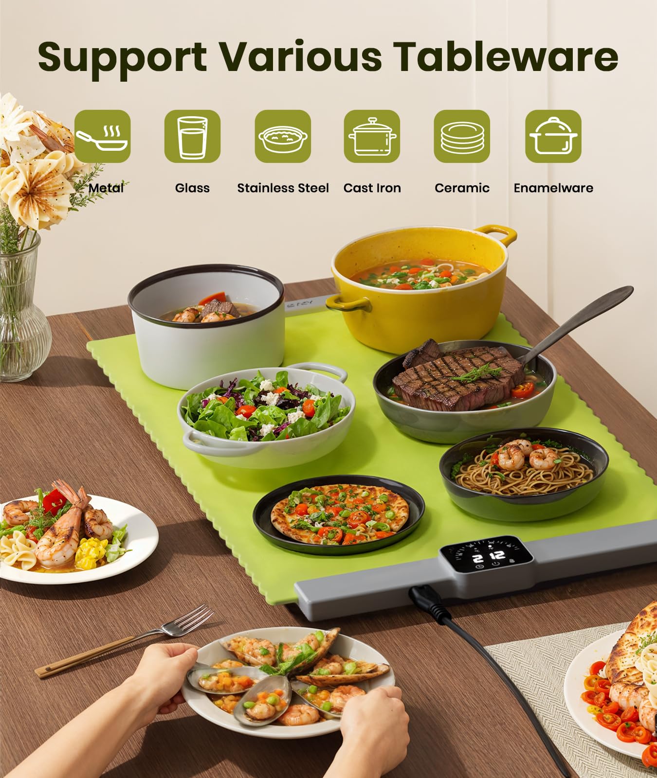 Relixcozy Food Warming Mat for Food, Electric Warming Tray with 5 Temp-Settings, Full-Surface Heating Pad for Food with Auto-Off Timer, Portable Food Warmers for Parties, Silicone Food Heating Mat