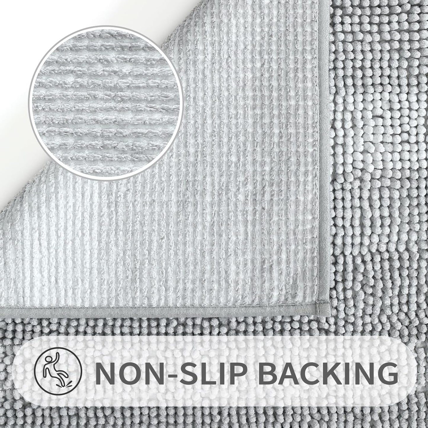 Gibelle Long Bathroom Rugs, Luxury Chenille Bath Mat, Small Non Slip Shower Rug and Bath Room Floor Mats, Machine Washable, Quick Dry Bathmat, Soft Cozy Plush Rug for Tub, 20" x 47", Grey