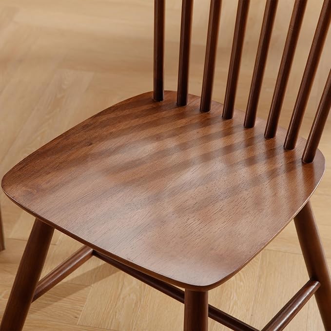 LZAREAL Farmhouse Dining Chairs Set of 2 Wooden Kitchen Chairs Mid Century Modern Spindle Chair French Country Windsor Dining Chairs for Dinning Room Kitchen Restaurant Bar Canteen Library, Walnut