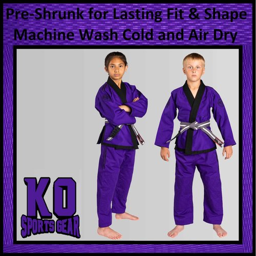 KO Sports Gear – Kids Gi Uniform Set, BJJ Jiu Jitsu Gi, Kimono and Pants, Pre-Shrunk (Purple, M2)