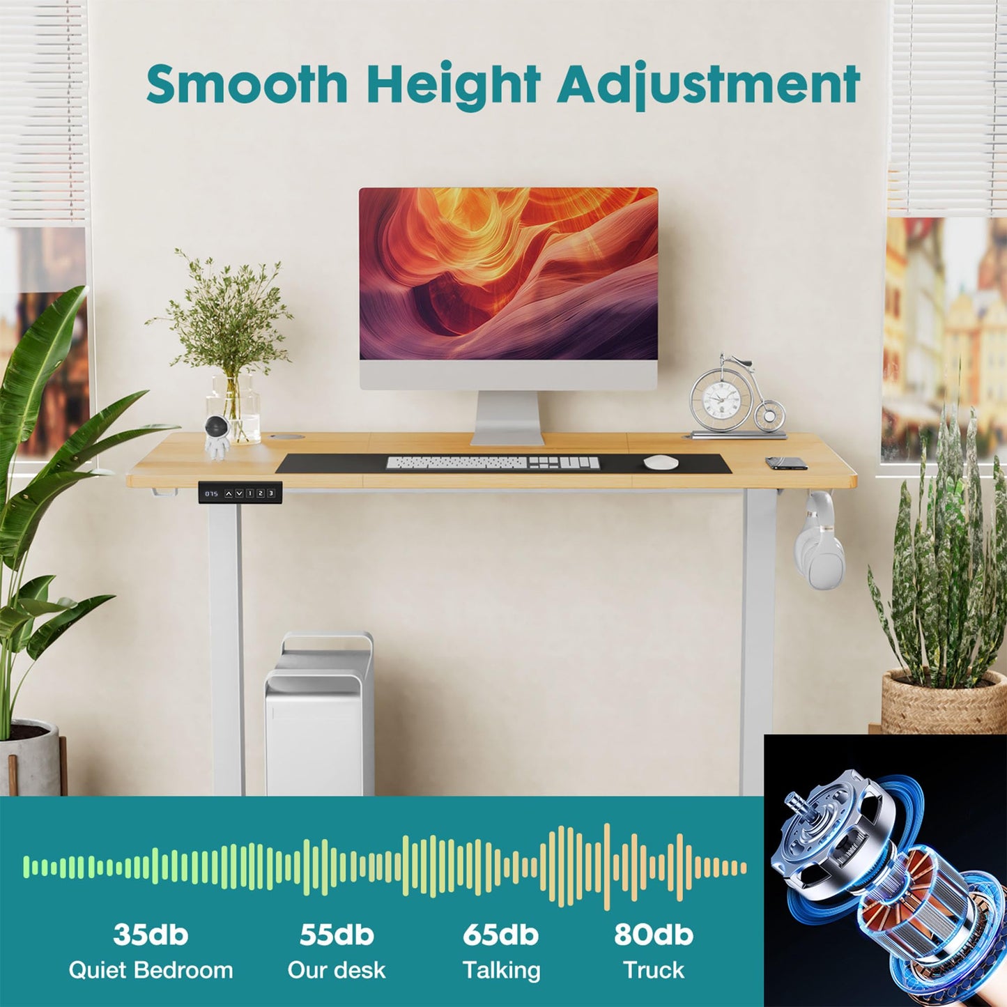 HAPPYMONT 40 Inch Electric Standing Desk, Height Adjustable Sit Stand Up Desk, Computer Workstation Home Office Gaming Rising Table with Memory Preset Splice Board, Natural